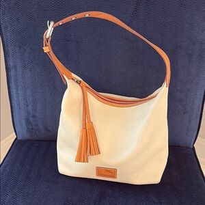 Dooney & Bourke Cream and Tan Hobo Bag with Leather Accents